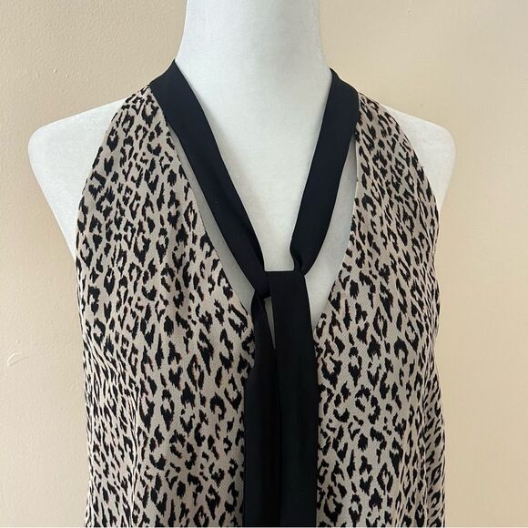 BCBGeneration Black & Tan Leopard Print Tie Neck Tank Top - Picture 2 of 9